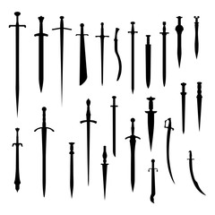 Old weapons set. Ancient swords isolated on white background. Vector EPS10.
