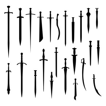 Old weapons set. Ancient swords isolated on white background. Vector EPS10. © alexdemeshko