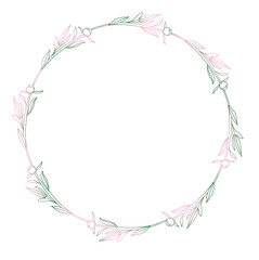 Green-pink peony buds wreath. Natural illustration. Template for your photo, congratulations, invitations.