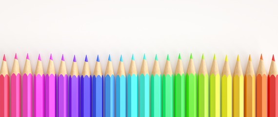 Gradient colored pencils on white background.