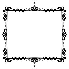 Abstract doodle floral rectangle frame. Vintage element on white background. Vector stock illustration.