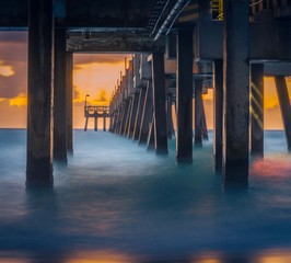 aquatic bridge architecture florida beach ocean sea sunrise wood construction interior sunset abstract