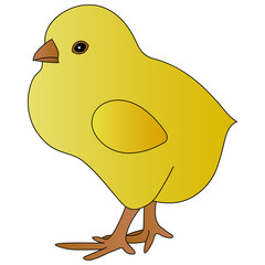 Color vector illustration of a plump chicken. Yellow ball. Chick on an isolated background. Cartoon style. Idea for a book, magazine, or web design. Easter mood.