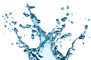 Fototapeta na wymiar Blue mineral water splash isolated on white in studio. Pure clear flow background.
