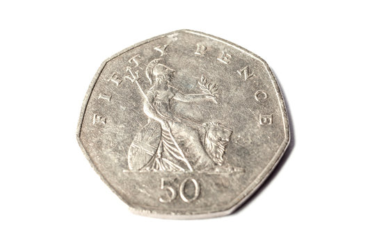 Fifty Pence Coin from Great Britain Isolated on White Background