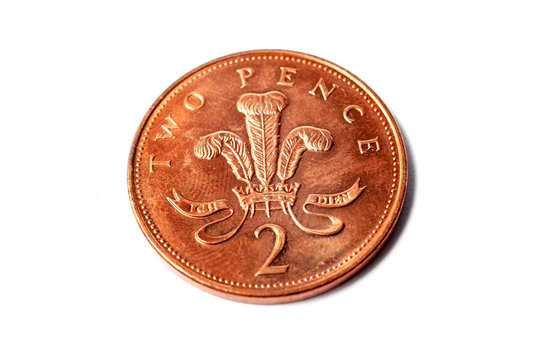 two pence coin isolated on white background, 2 pence from uk