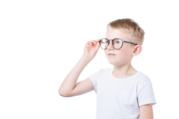 child in glasses isolated on white background