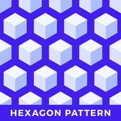 Hexagon seamless, abstract cube vector pattern. Blue color tone design, geometric 3d vector wallpaper, cube pattern background