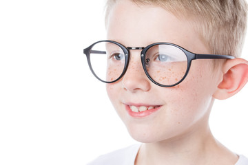 child in glasses isolated on white background