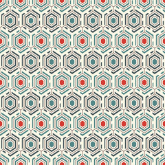 Contemporary honeycomb geometric pattern. Repeated hexagons ornament. Modern mosaic background. Seamless surface abstract design. Geo wallpaper. Digital paper, textile print. Vector art