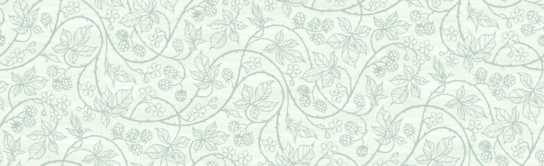 Floral botanical blackberry vines seamless repeating wallpaper pattern- pale silver wedding version © kk