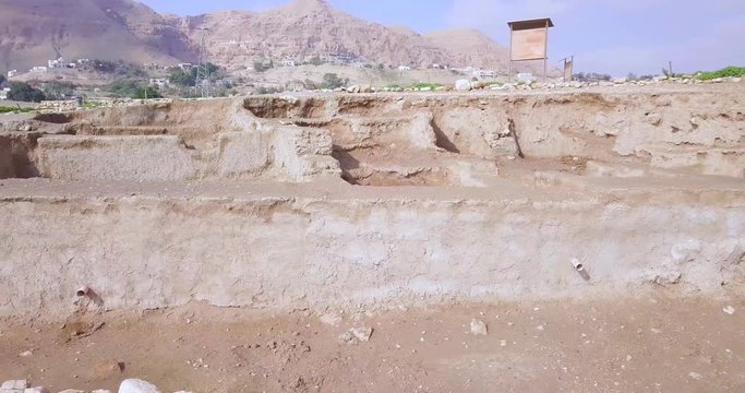 Drone shot of what remains of the wall of Jericho. 