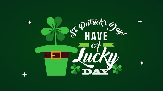 st patricks day animated card with elf hat and clovers