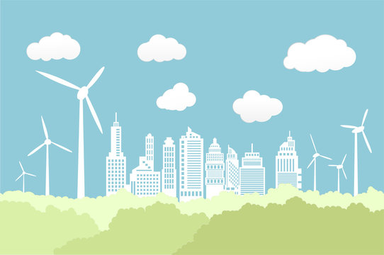 ecology idea , city scape paper art style,technology power saving, vector design