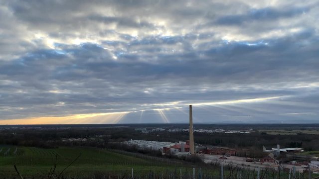 Sun moving factory nature wine yard view sky passing by time lapse