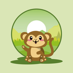 cute monkey wild animal character icon
