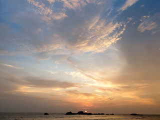 Amazing colorful sky at sunset over the indian ocean