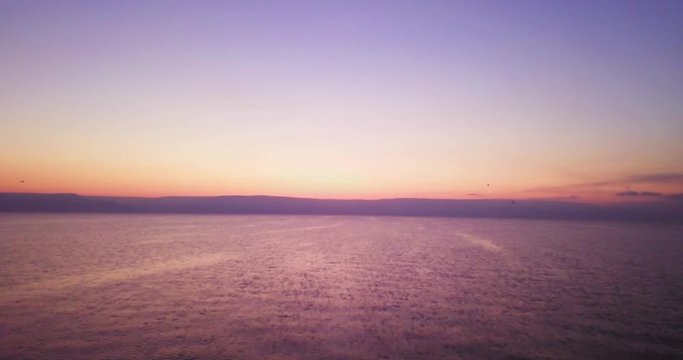 Drone over the Sea of Galilee at sunrise.