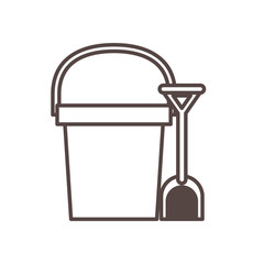 sand bucket with shovel child toy line style icon