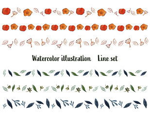 手描き水彩イラストのライン素材セット
