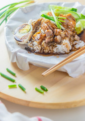  Crispy Pork Rice with Boiled Eggs thai food or Chinese food,Street food 