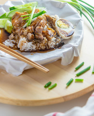  Crispy Pork Rice with Boiled Eggs thai food or Chinese food,Street food 