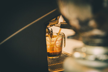 glass of Espresso shot from coffee machine. 