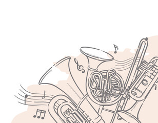 金管楽器、ブラスバンドがテーマの背景素材