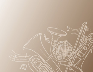 金管楽器、ブラスバンドがテーマの背景素材