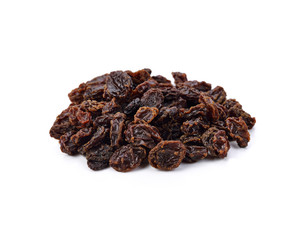 Dried raisins on a white background