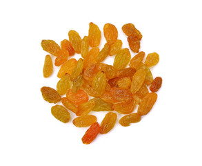 Yellow sultanas raisins isolated on white background cutout