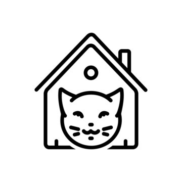 Black Line Icon For Cat In Cattery