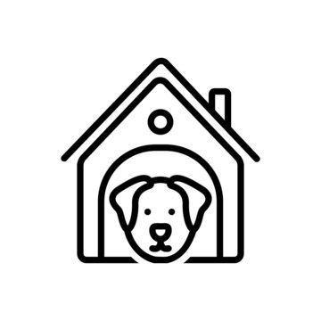 Black Line Icon For Dog In Kennel 