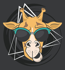 funny giraffe with sunglasses cool style - obrazy, fototapety, plakaty