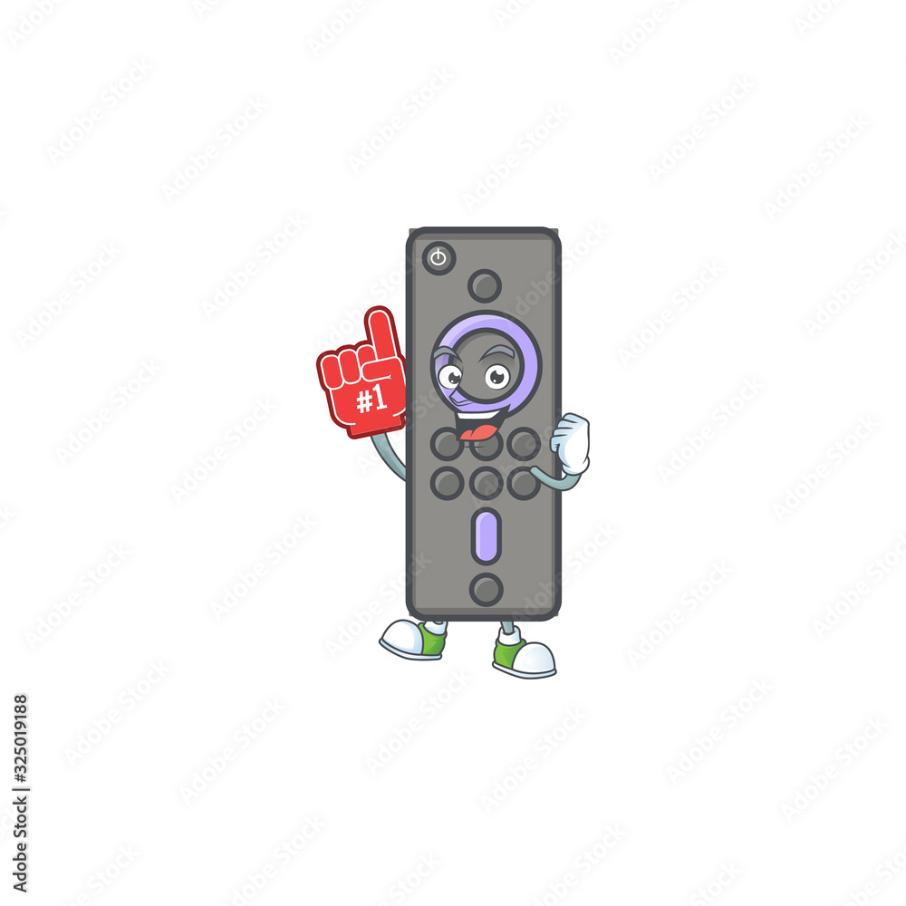 Wall mural A cartoon design of remote control TV holding a Foam finger