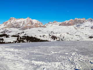Ski slopes in dolomiti mountains in South Tyrol, Italy