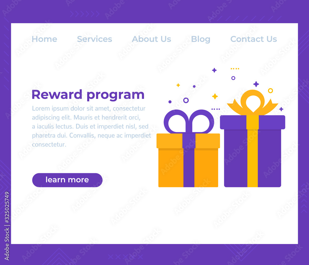 Canvas Prints Reward program, website design, vector