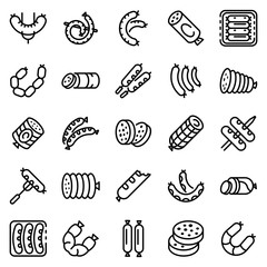 Sausage icons set. Outline set of sausage vector icons for web design isolated on white background