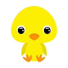 Cute little sitting chicken. Flat vector stock illustration