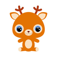 Obraz premium Cute little sitting deer. Forest animal. Flat vector stock illustration