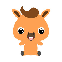 Cute little sitting horse. Domestic animal. Flat vector stock illustration