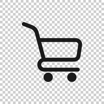 Shopping cart icon in flat style. Trolley vector illustration on white isolated background. Basket business concept.