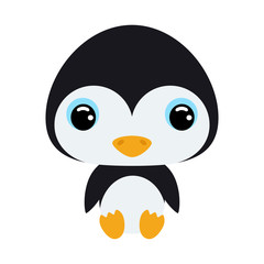 Cute little sitting penguin. Flat vector stock illustration