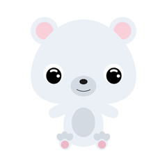 Cute little sitting polar bear. Wild animal. Flat vector stock illustration