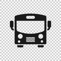 Bus icon in flat style. Coach car vector illustration on white isolated background. Autobus business concept.