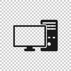 Pc computer icon in flat style. Desktop vector illustration on white isolated background. Device monitor business concept.