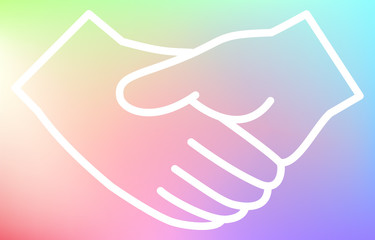握手するベクターアイコン、虹色の背景