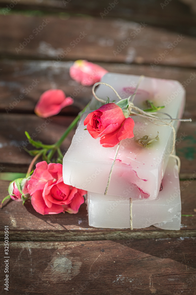 Wall mural Cubes of rose soap made of fresh rose