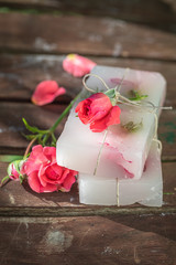 Cubes of rose soap made of fresh rose