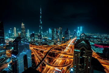 Gordijnen Amazing night dubai downtown skyline, Dubai, United Arab Emirates © JustTheLetterK